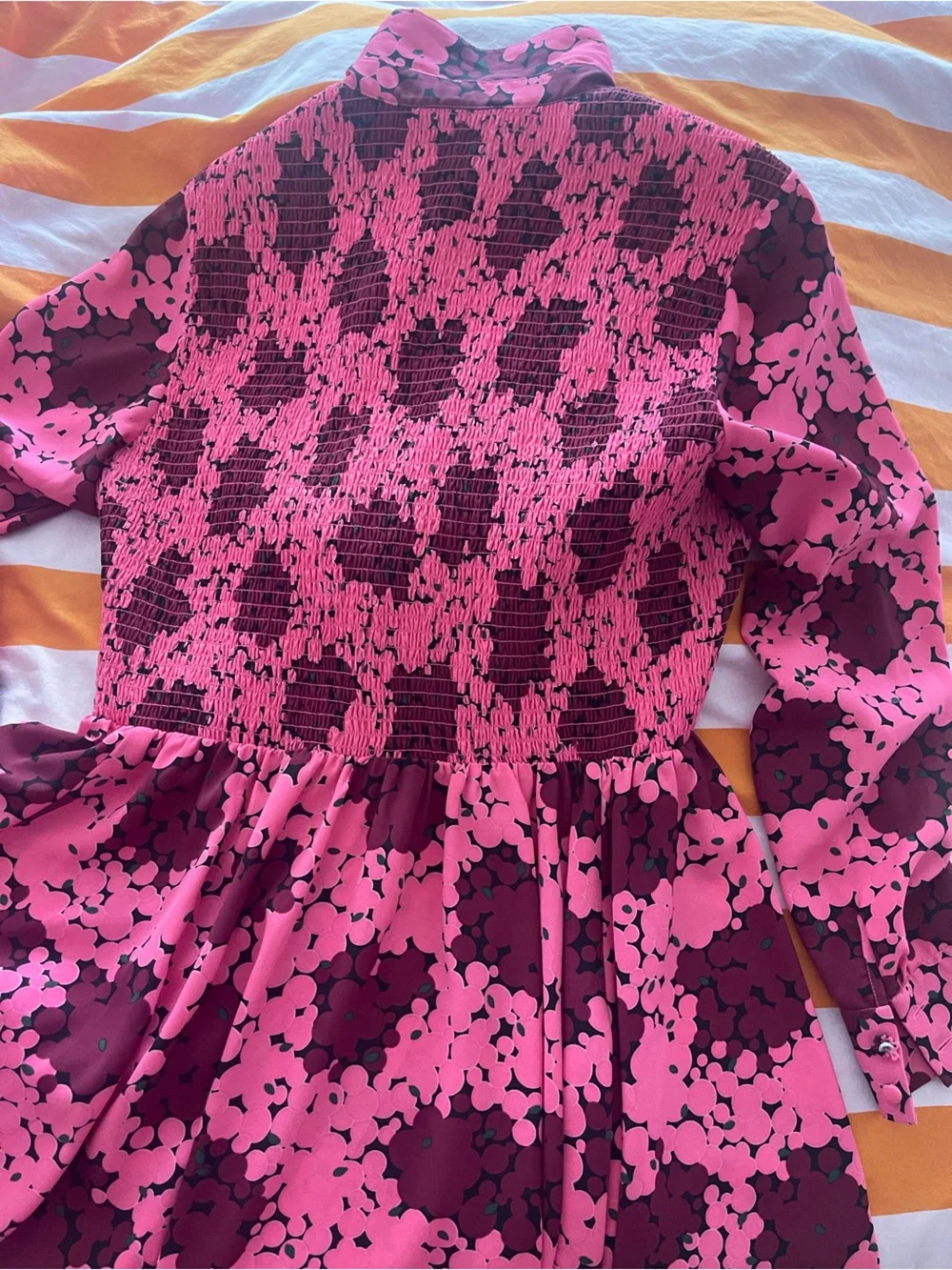 kate spade Pink and Burgundy Floral Long-Sleeve Fit-and-Flare Dress